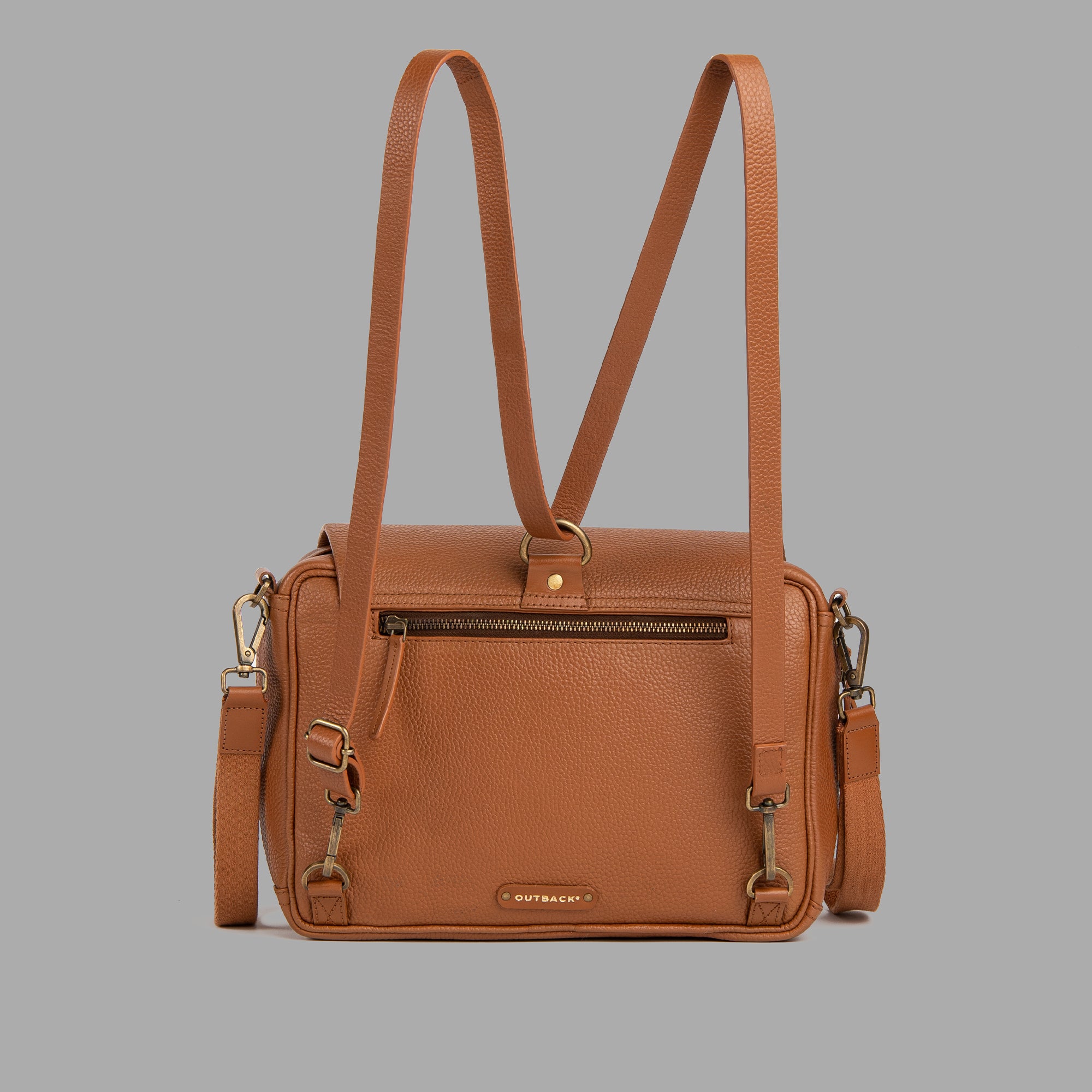 Donna Convertible Diaper Bag in premium leather, showcasing its stylish design and functional features.