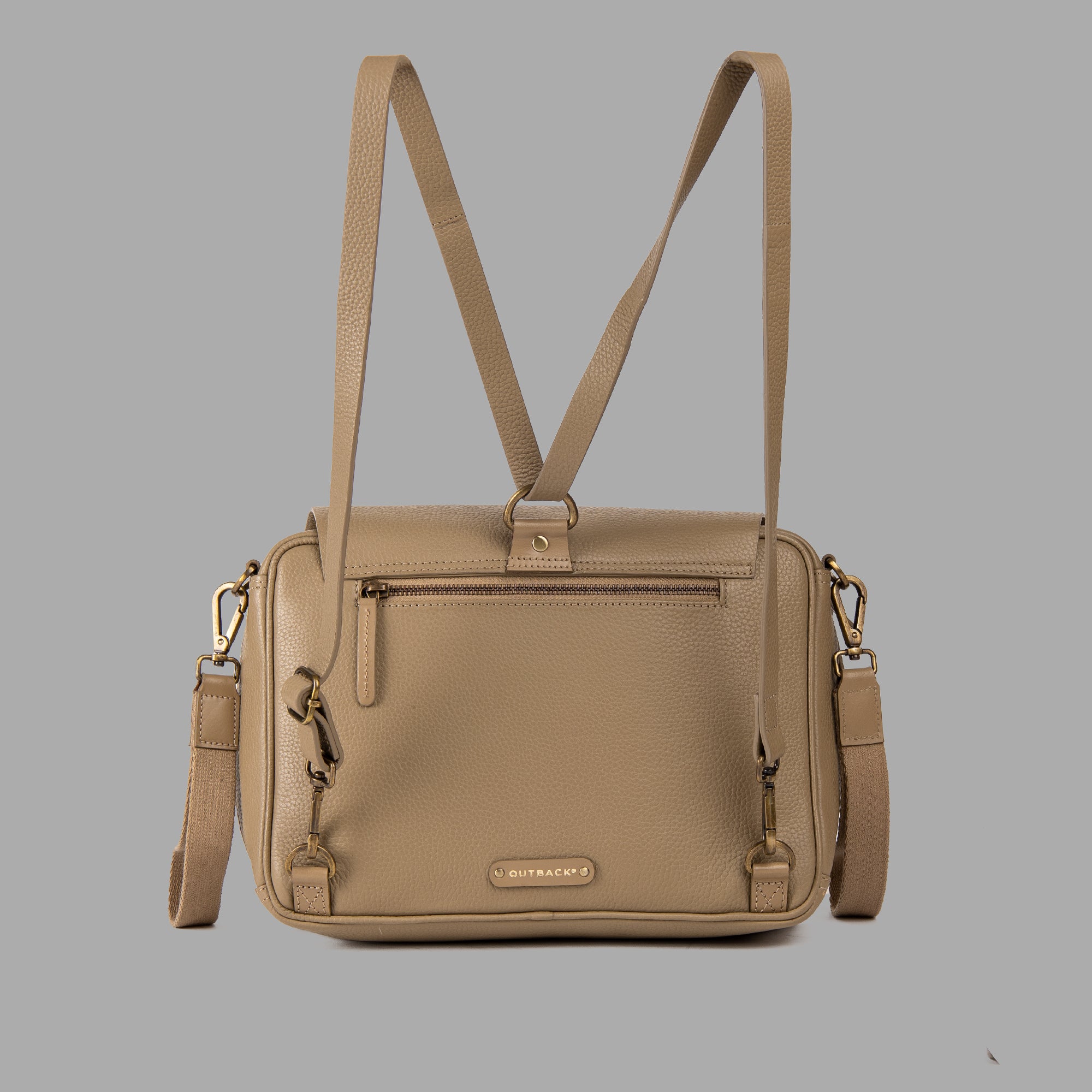 Donna Convertible Diaper Bag in premium leather, featuring a padded iPad section and multiple pockets for organization.