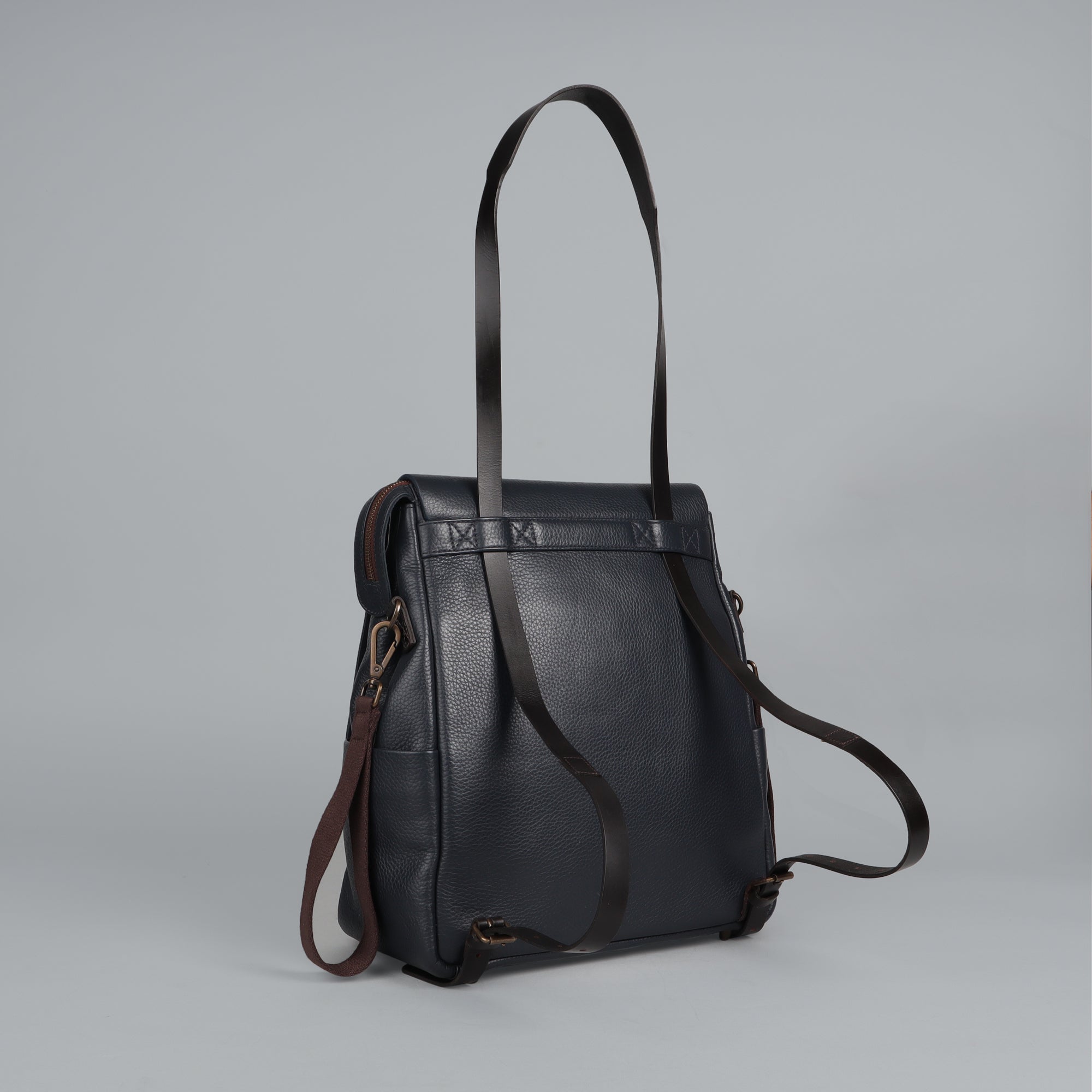 Donna Leather Diaper Bag in premium full grain leather with multiple pockets and stylish design.