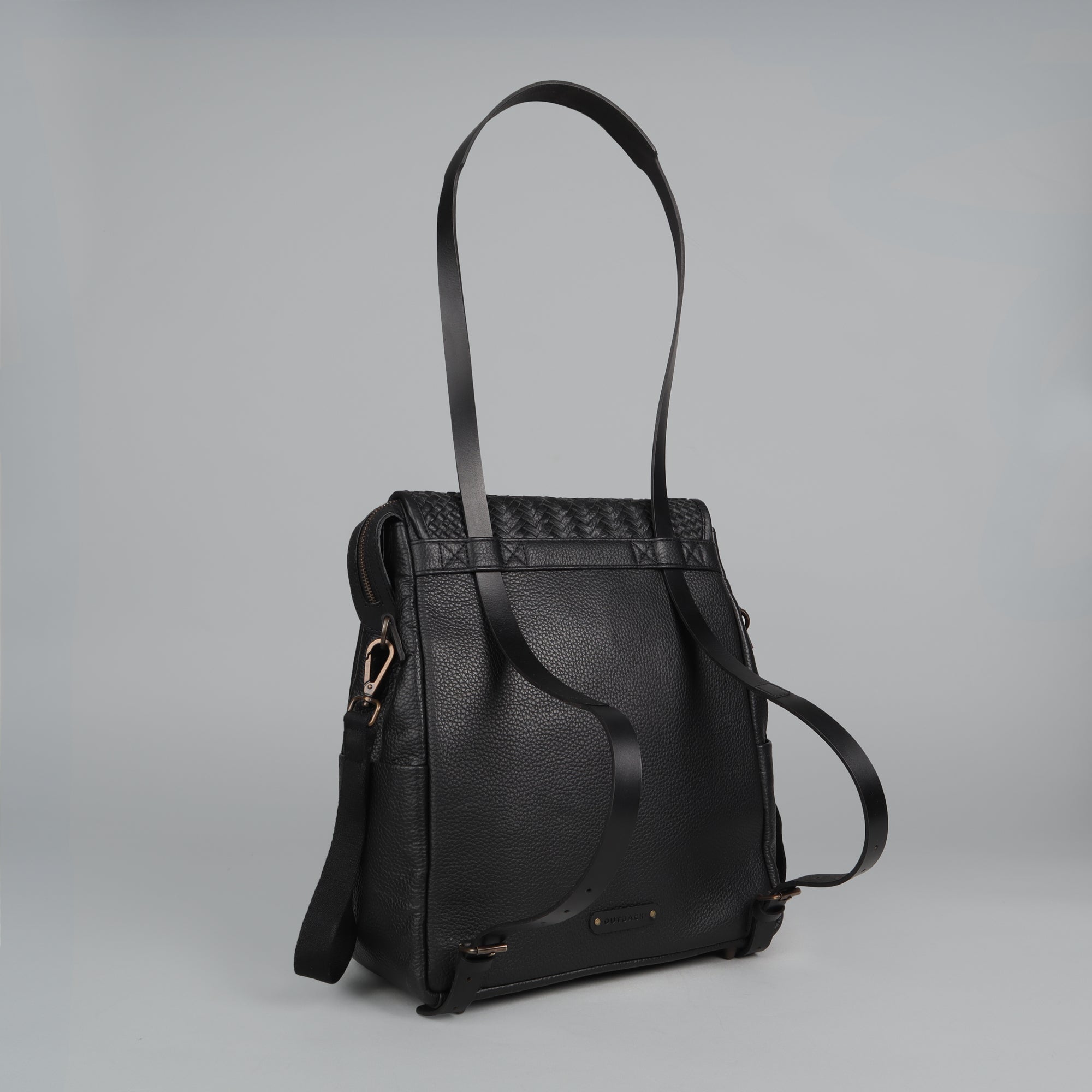 Donna Weaved Leather Diaper Bag featuring premium full grain leather, multiple pockets, and versatile carrying options.