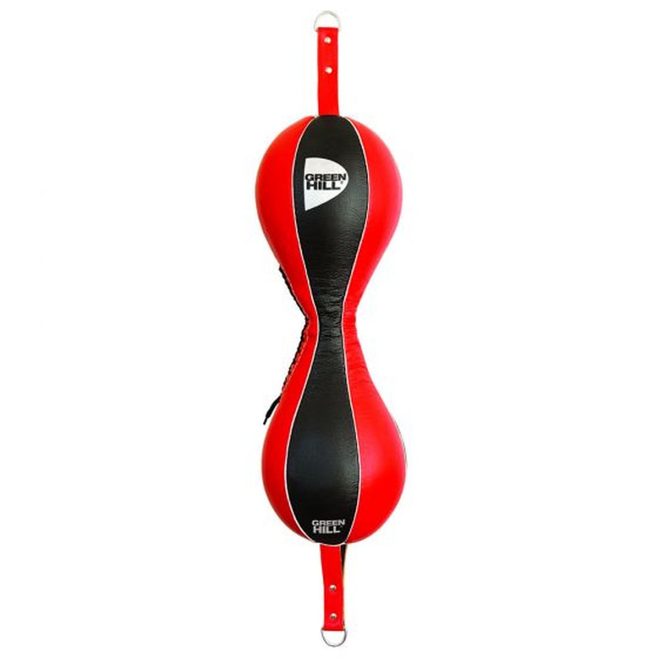 DOUBLE END BALL DOUBLE made of genuine leather in red and black, featuring hanging buckles for training.