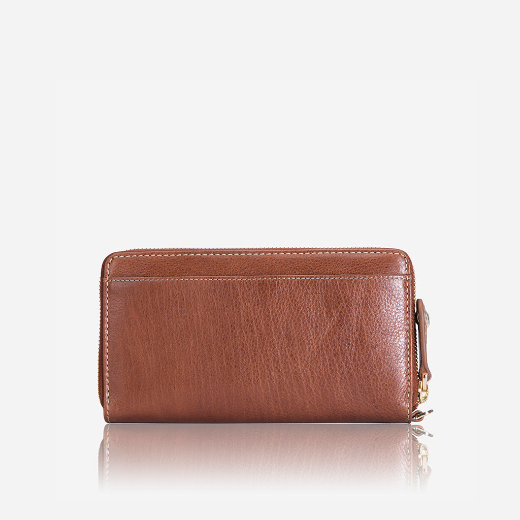 Double Zipper Wristlet Purse in Tan, showcasing its elegant design and double zipper feature.