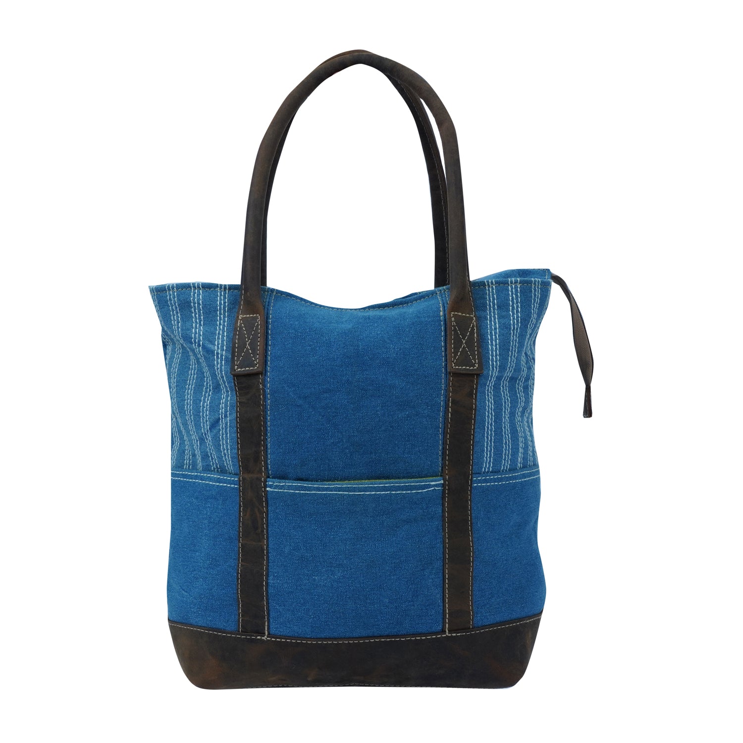 Eiro Tote Bag featuring a minimalist design with leather and denim elements, perfect for stylish everyday use.