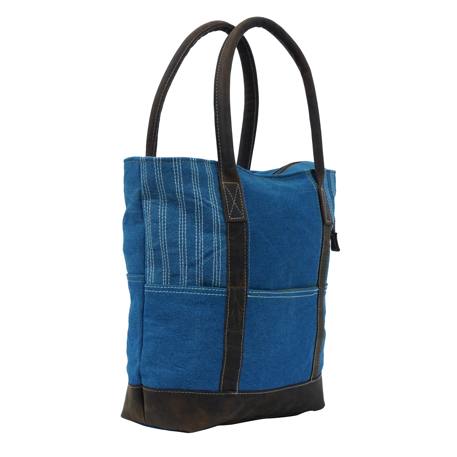 Eiro Tote Bag featuring a minimalist design with leather and denim elements, perfect for stylish everyday use.