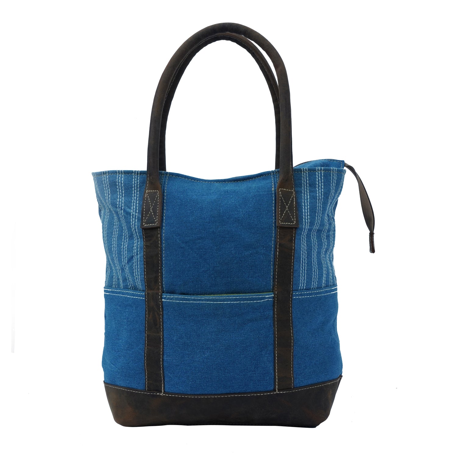 Eiro Tote Bag featuring a minimalist design with leather and denim elements, perfect for stylish everyday use.