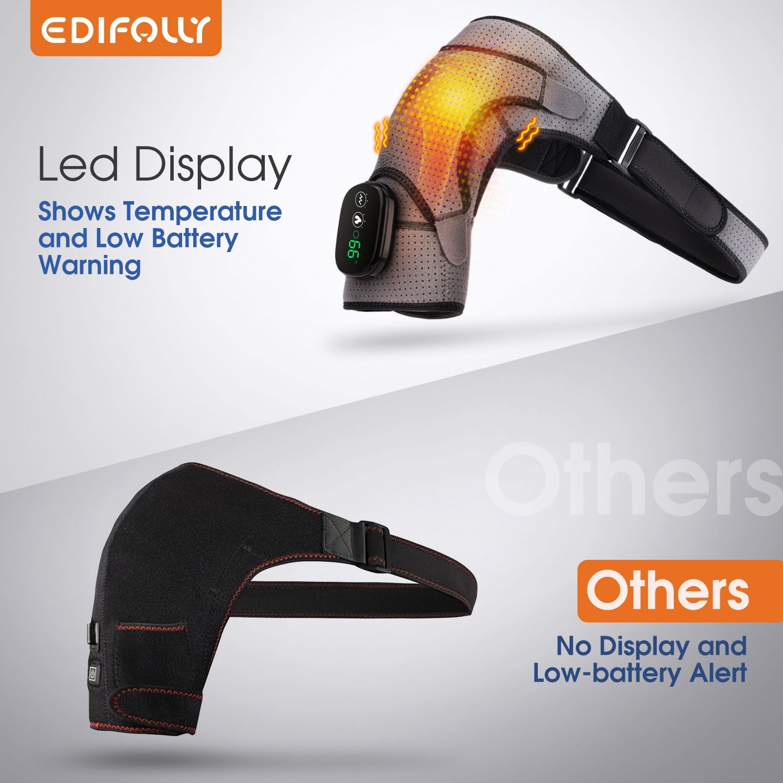 Electric Heating Shoulder Brace with LED display, featuring ergonomic design and vibration massage for pain relief.