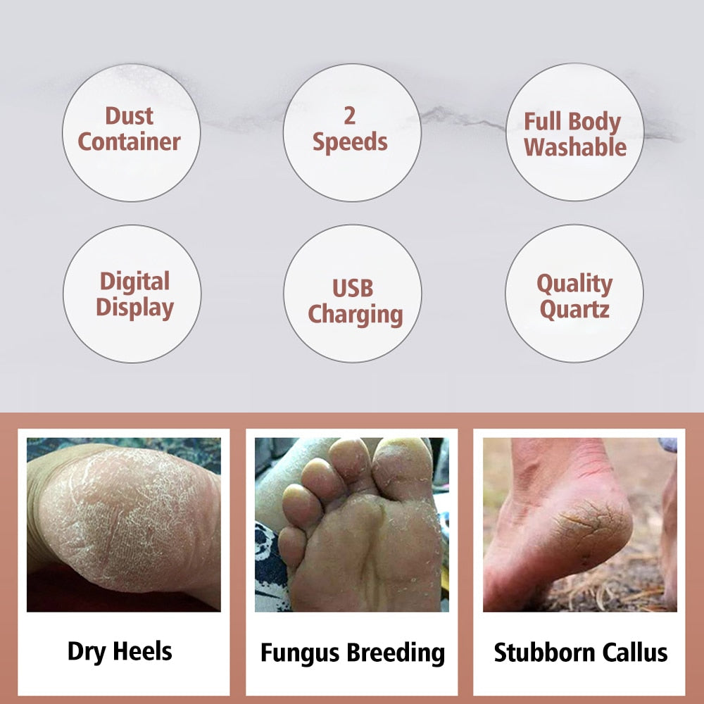 Electric Pedicure Tools Foot Care Kit with three grinding heads, designed for effective foot care and callus removal.