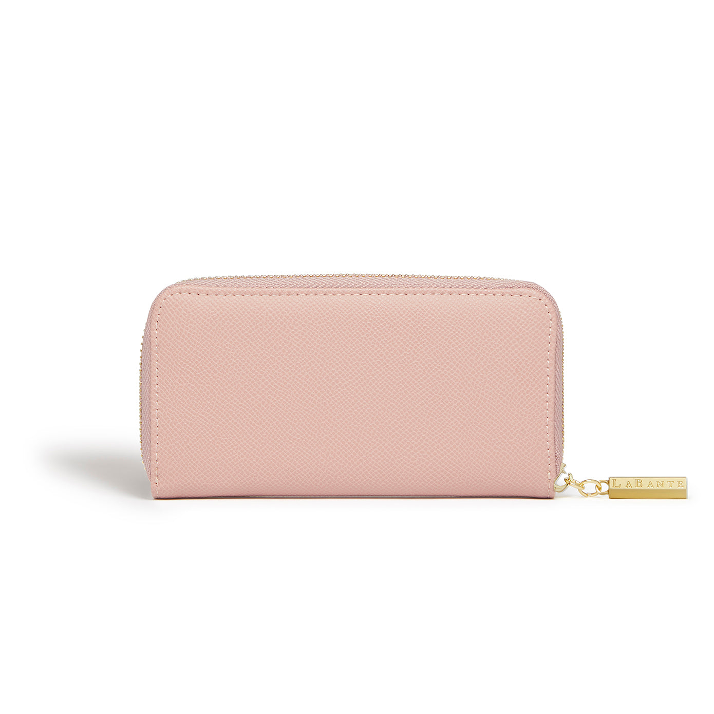 Ellen Pink Zip Around Wallet featuring a textured vegan snake exterior, multiple card slots, and a zip coin compartment.