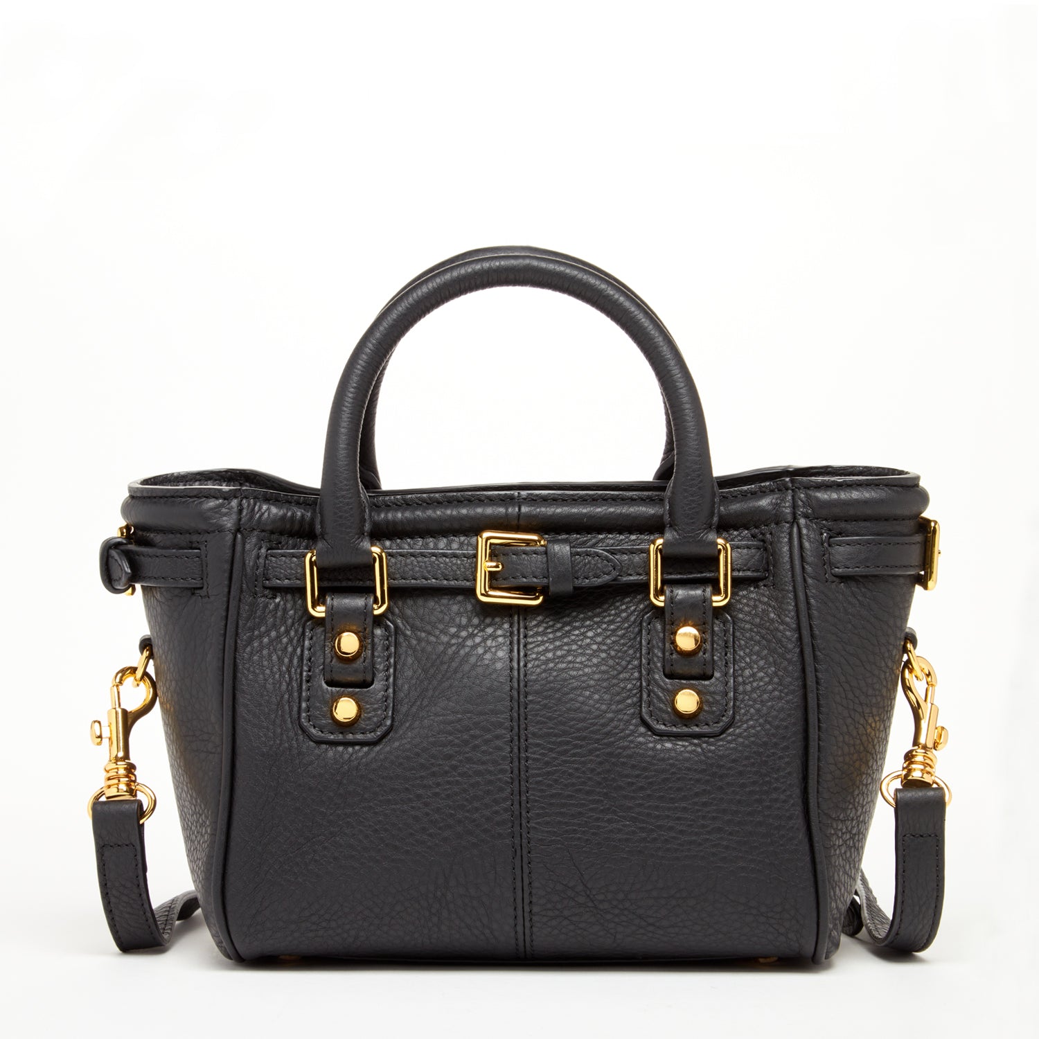 Emma Leather Satchel Bag in Black, showcasing premium Italian leather with gold chain accents and teal interior.