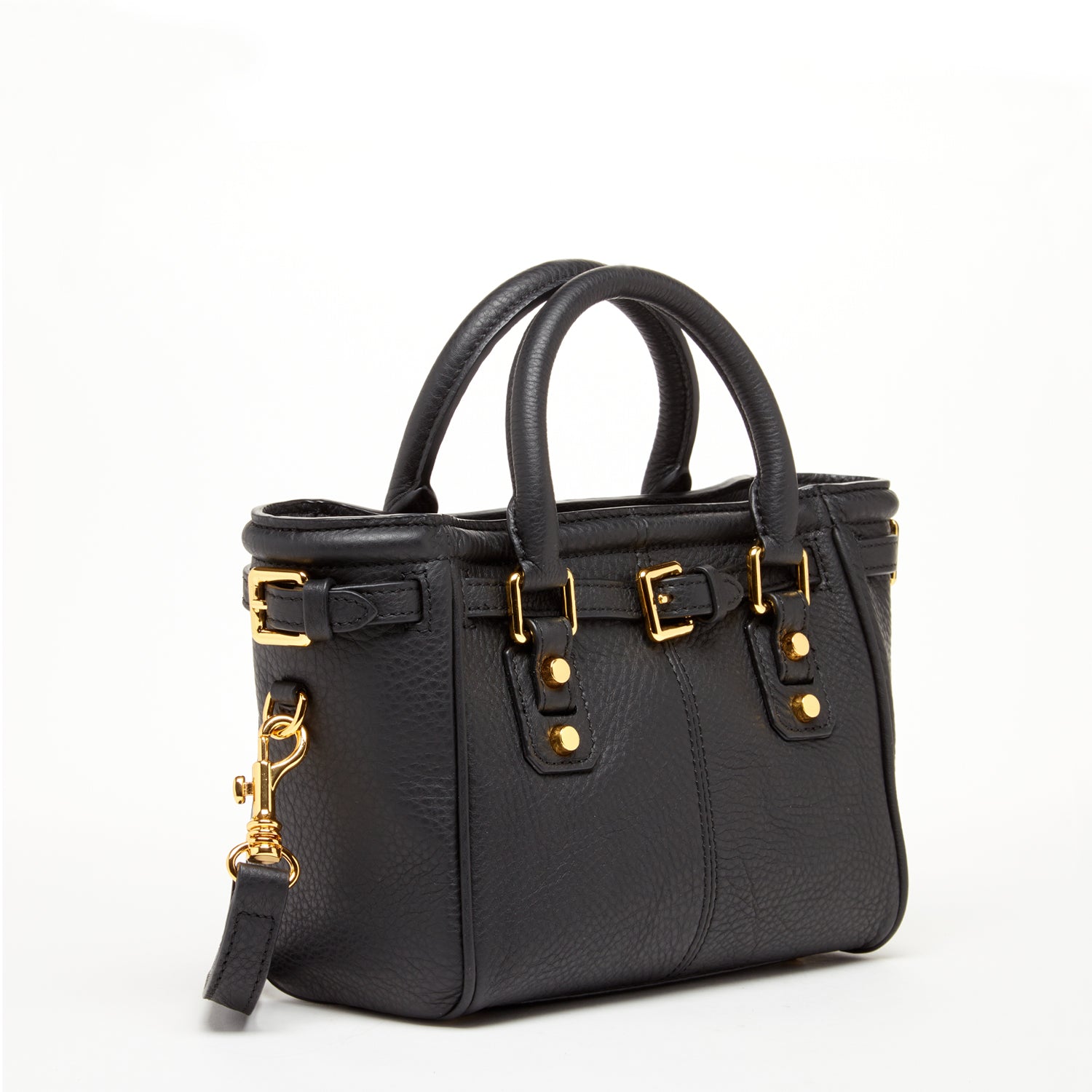 Emma Leather Satchel Bag in Black, showcasing premium Italian leather with gold chain accents and teal interior.