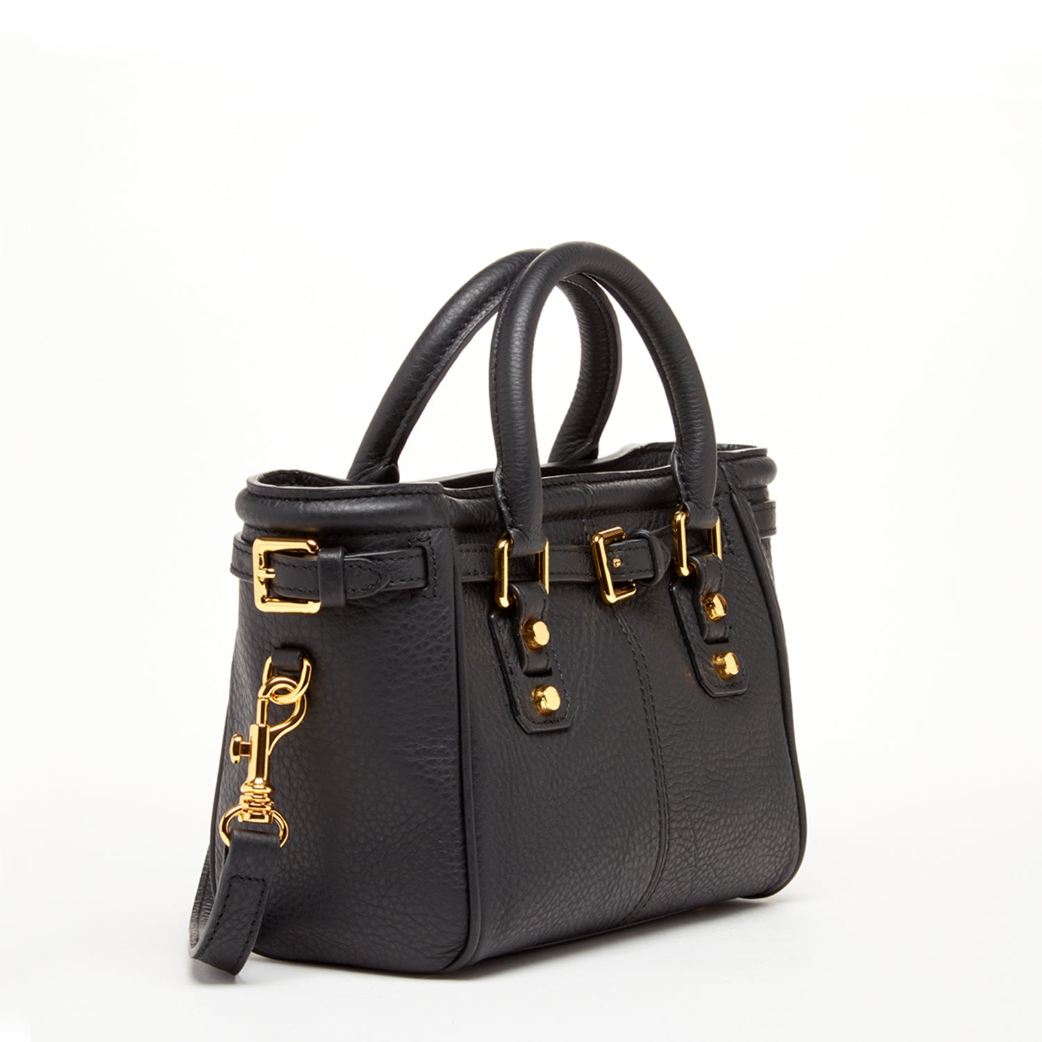 Emma Leather Satchel Bag in Black, showcasing premium Italian leather with gold chain accents and teal interior.