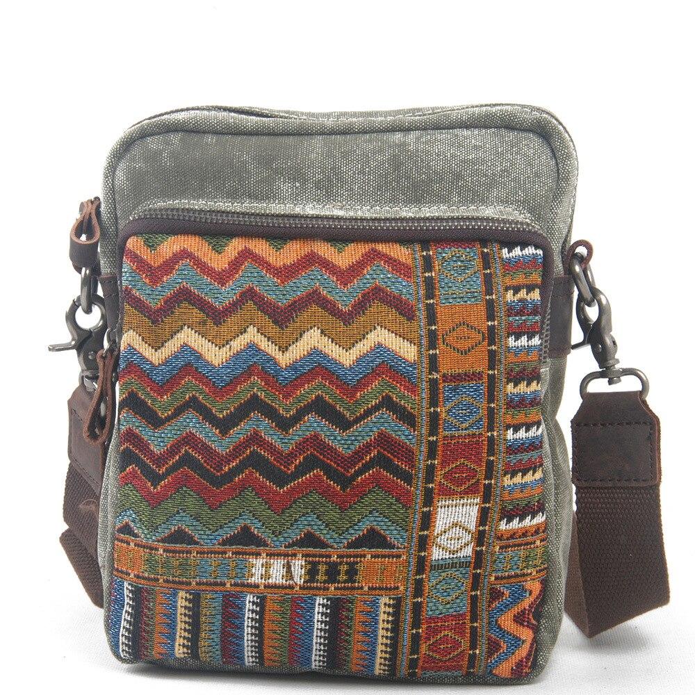 Ethnic Style Canvas Messenger Bag for Women featuring a unique ethnic pattern, durable canvas material, and a stylish design.