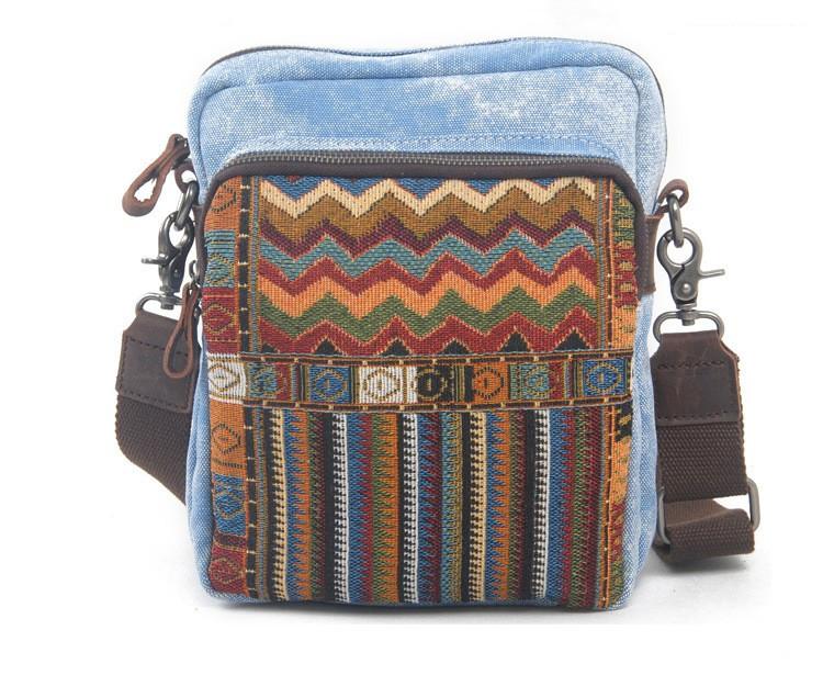 Ethnic Style Canvas Messenger Bag for Women featuring a unique ethnic pattern, durable canvas material, and a stylish design.