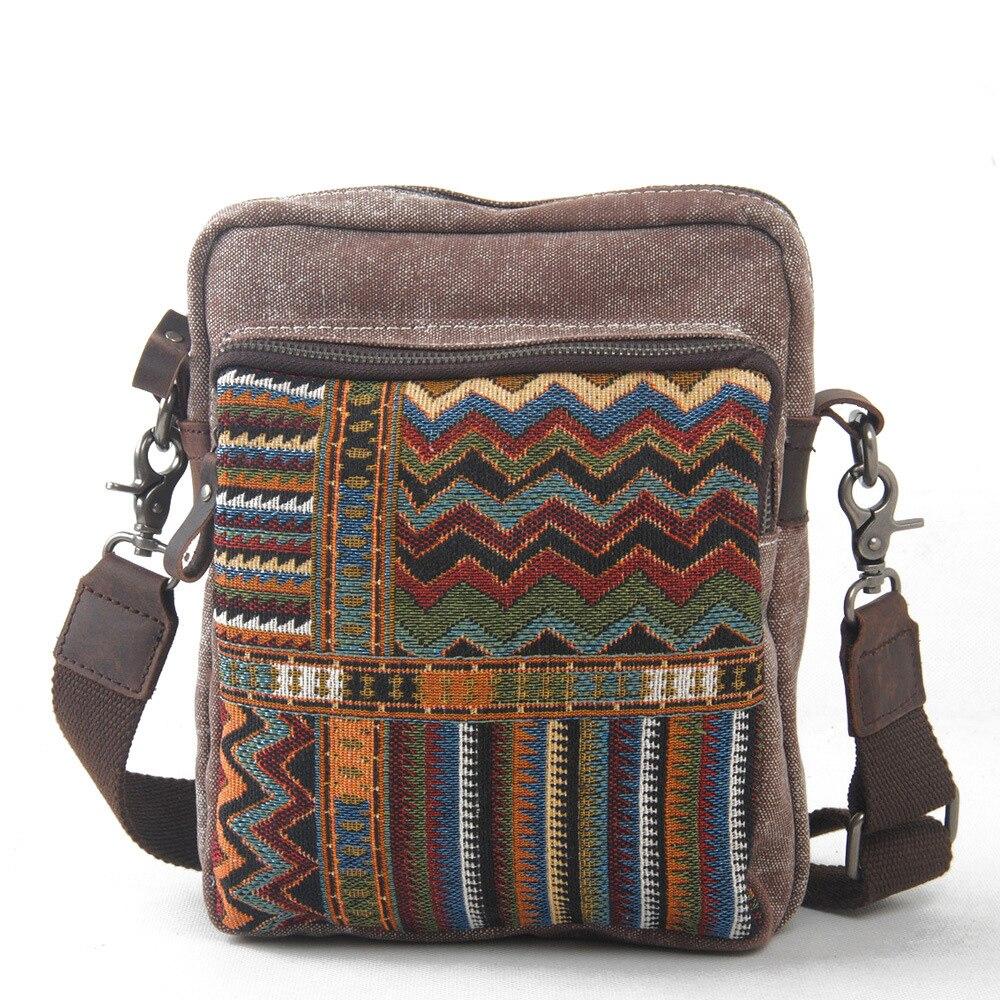 Ethnic Style Canvas Messenger Bag for Women featuring a unique ethnic pattern, durable canvas material, and a stylish design.