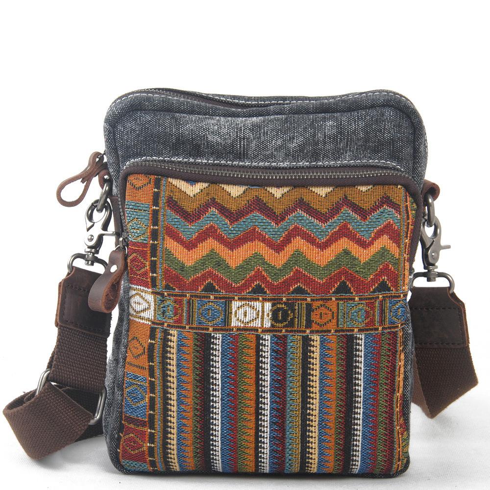 Ethnic Style Canvas Messenger Bag for Women featuring a unique ethnic pattern, durable canvas material, and a stylish design.