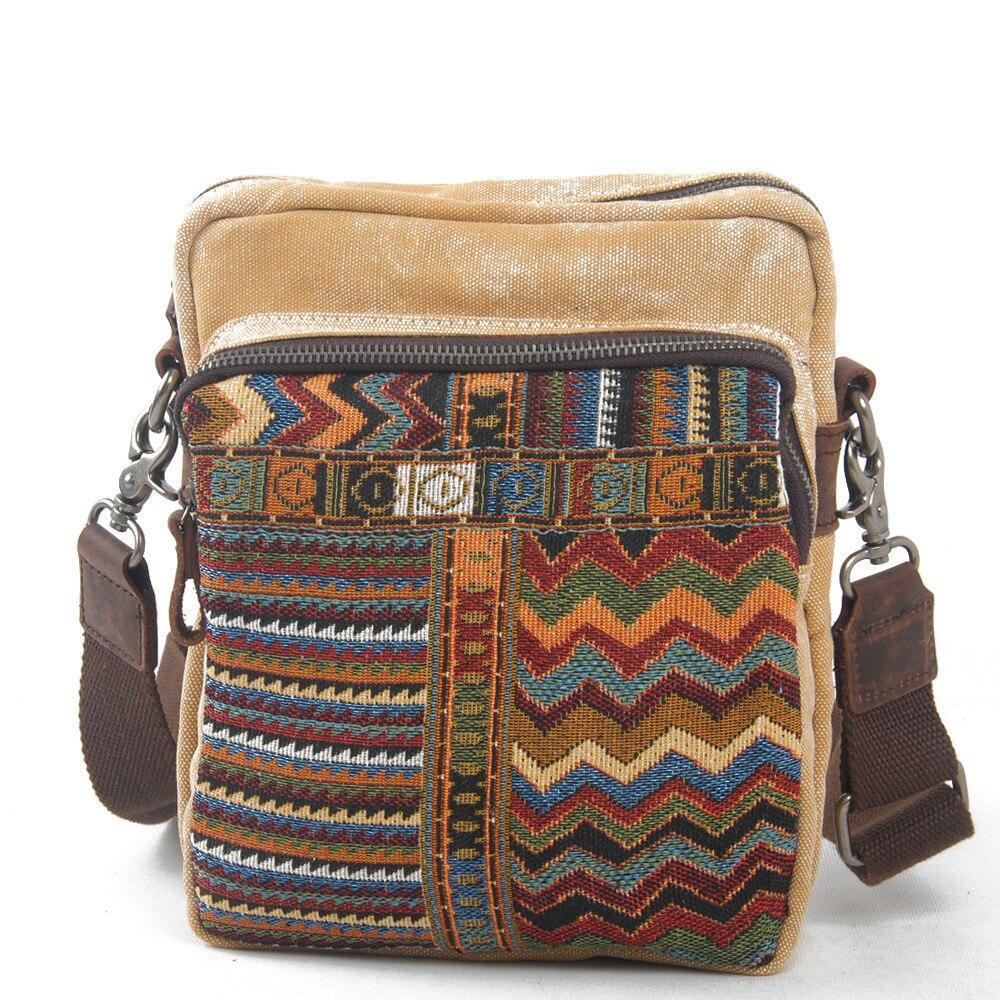 Ethnic Style Canvas Messenger Bag for Women featuring a unique ethnic pattern, durable canvas material, and a stylish design.