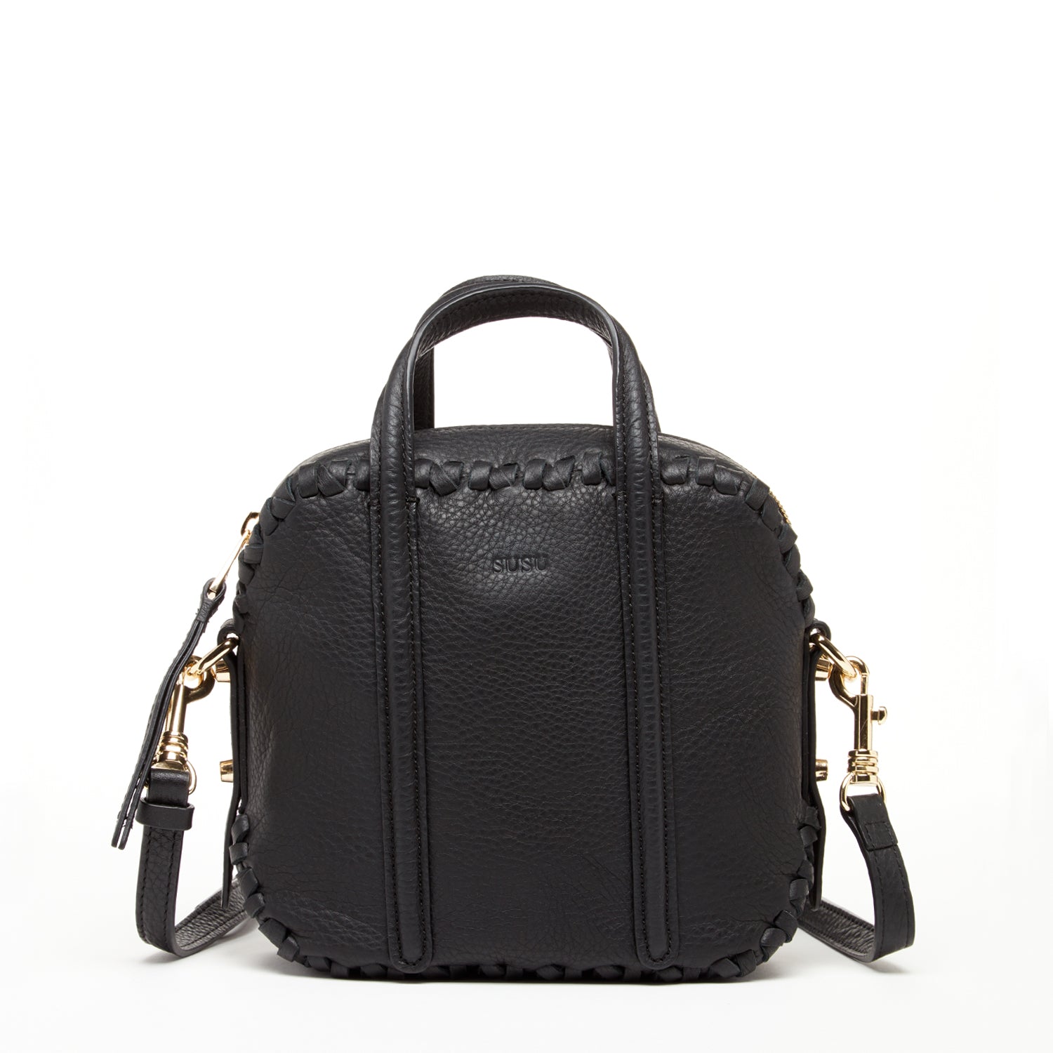 Evelyn Black Leather Crossbody Bag featuring premium Italian leather, spacious interior, and adjustable strap.