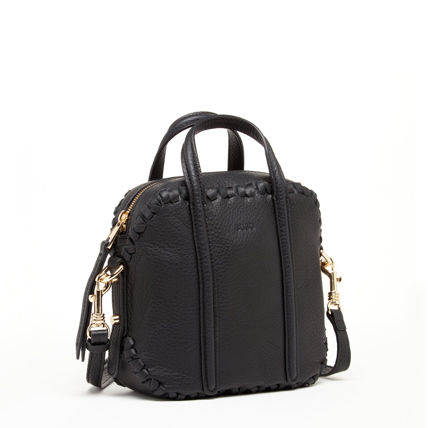 Evelyn Black Leather Crossbody Bag featuring premium Italian leather, spacious interior, and adjustable strap.