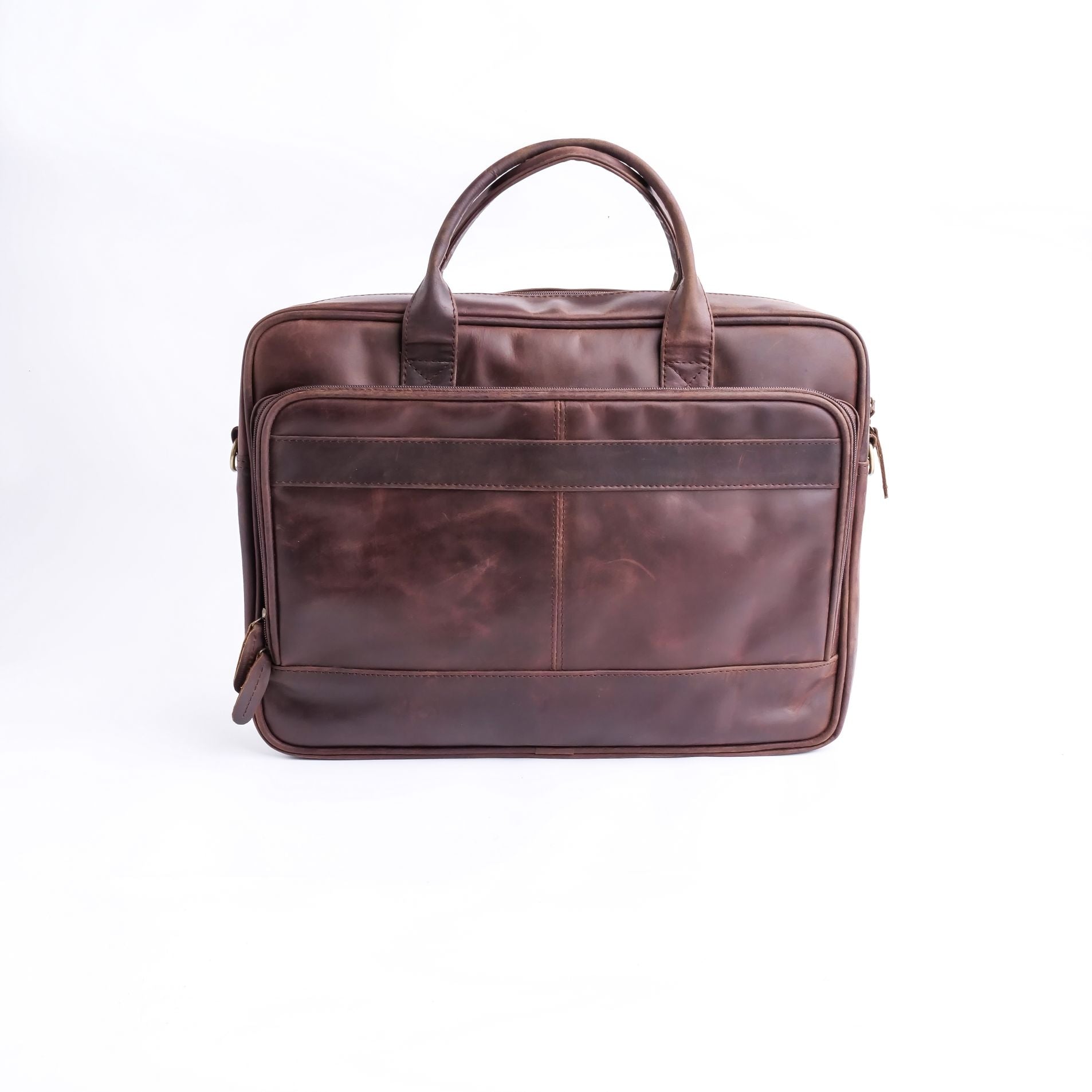 Everyday Companion Leather Laptop Bag in Vintage Midnight Brown, showcasing its genuine leather texture and stylish design.