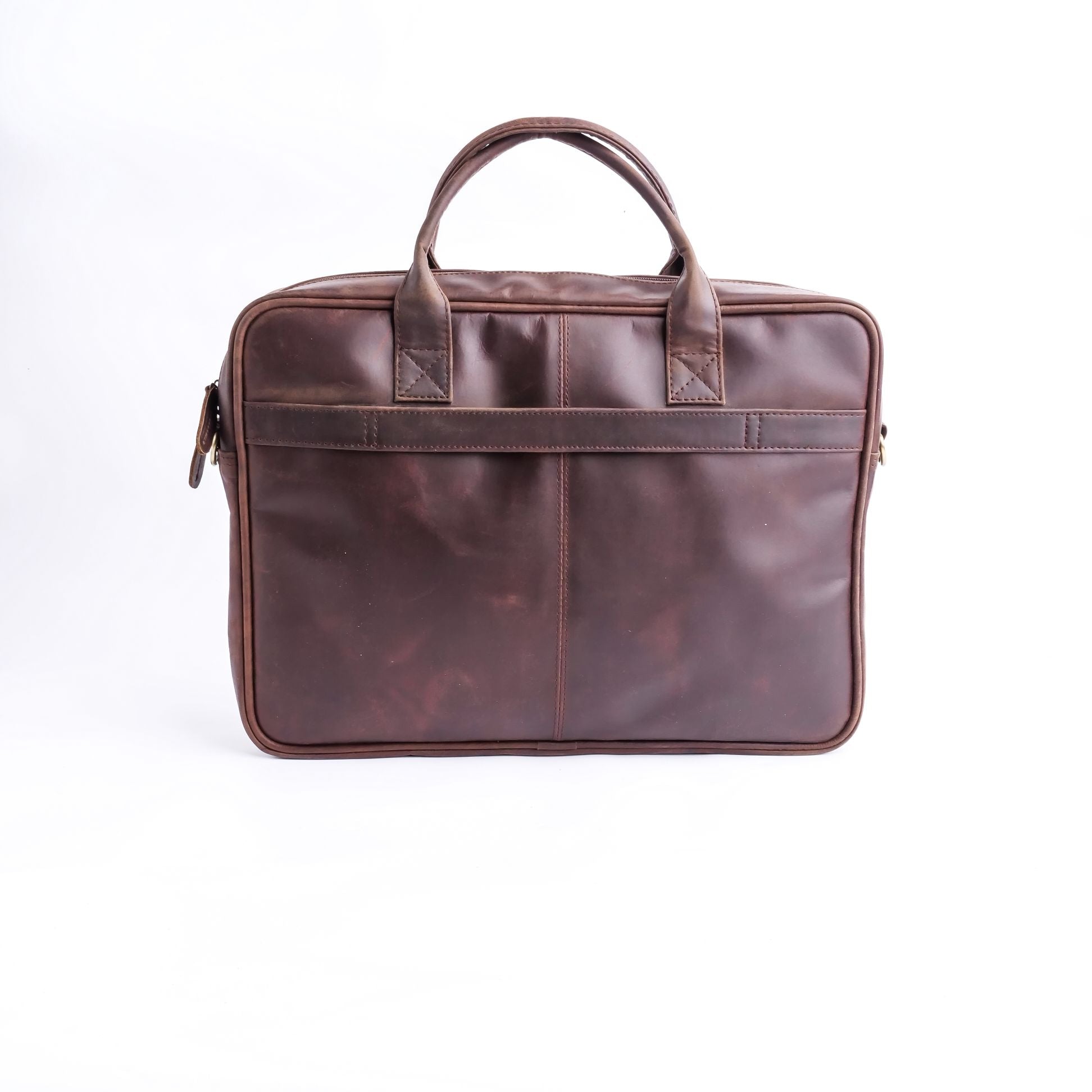 Everyday Companion Leather Laptop Bag in Vintage Midnight Brown, showcasing its genuine leather texture and stylish design.