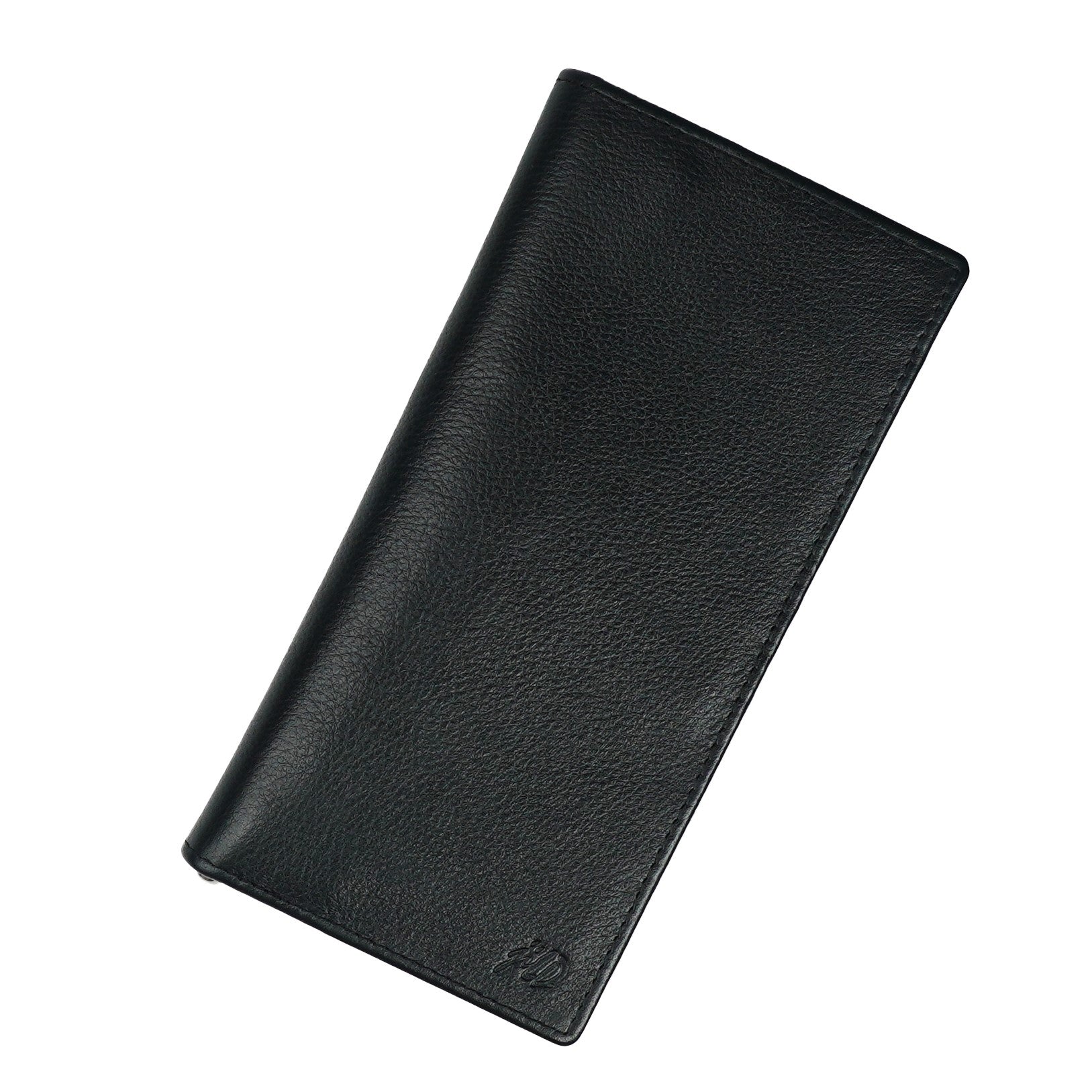 Executive Leather Long Wallet in black, featuring a sleek design with multiple compartments and credit card slots.