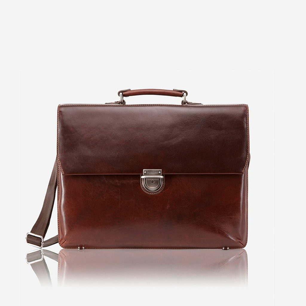 Extra Large 17" Laptop Briefcase in Tobacco with stylish stitching accents and spacious interior.