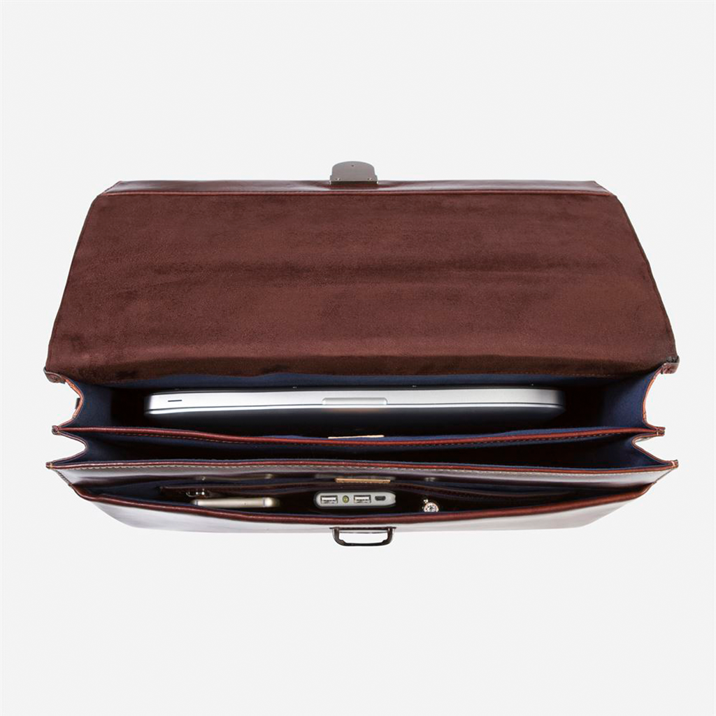 Extra Large 17" Laptop Briefcase in Tobacco with stylish stitching accents and spacious interior.