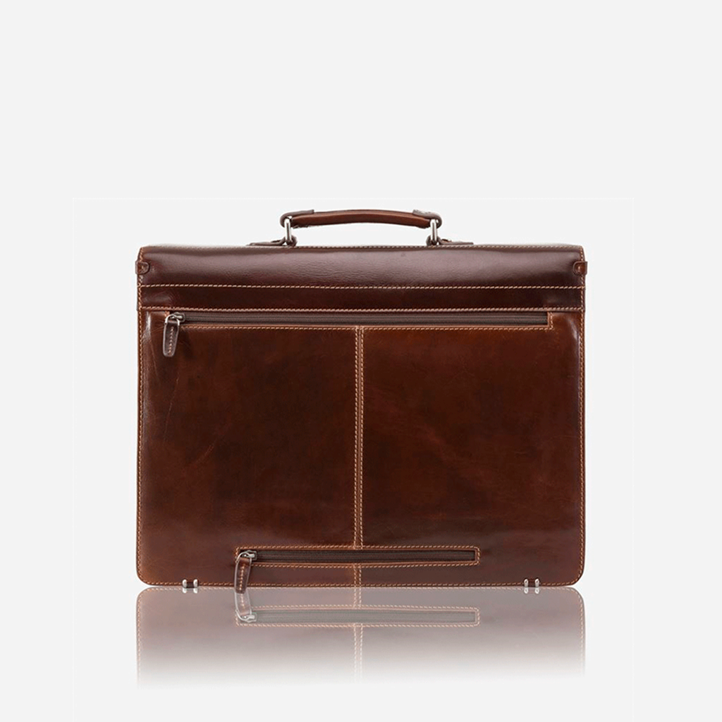 Extra Large 17" Laptop Briefcase in Tobacco with stylish stitching accents and spacious interior.