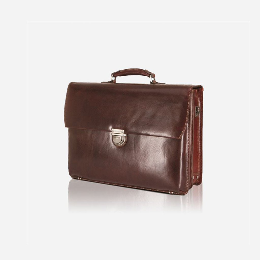 Extra Large 17" Laptop Briefcase in Tobacco with stylish stitching accents and spacious interior.