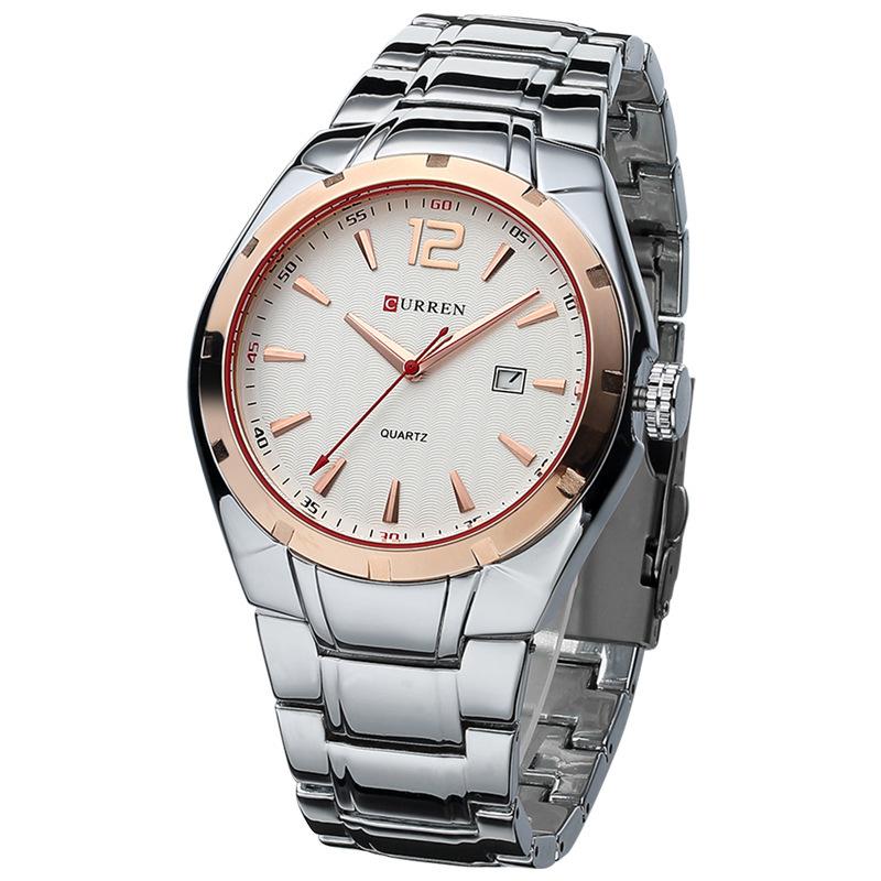 Fashion Casual Calendar Quartz Watch for Men with alloy strap and sleek design, featuring a calendar function and waterproof capability.