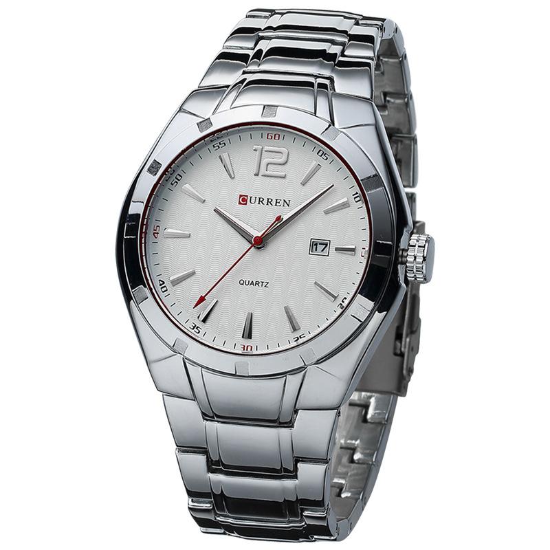 Fashion Casual Calendar Quartz Watch for Men with alloy strap and sleek design, featuring a calendar function and waterproof capability.