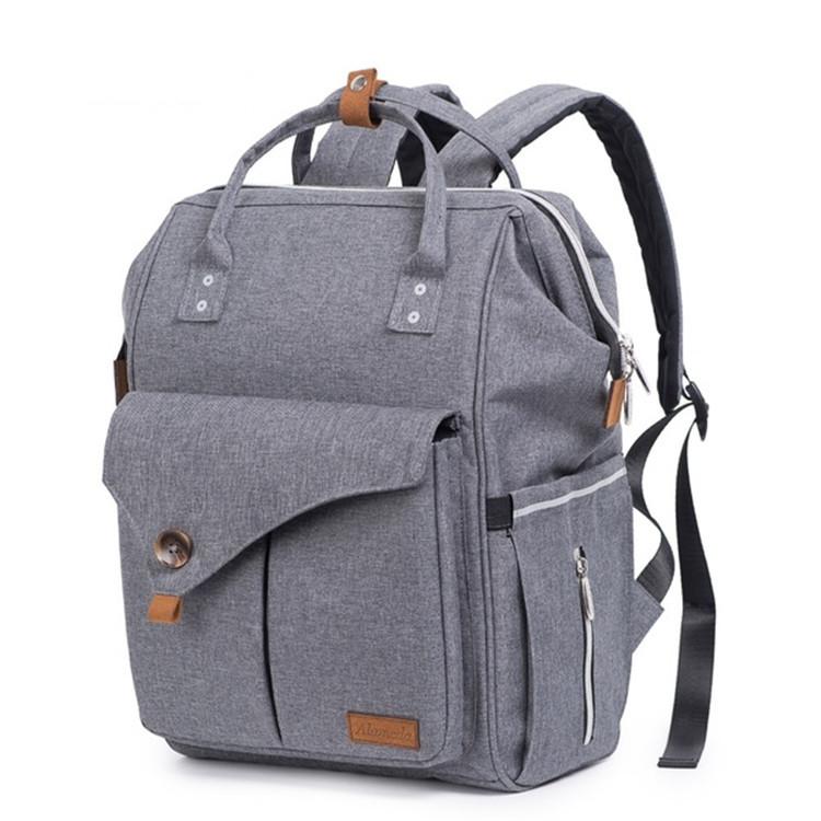 Fashion High Quality Large Backpack for Mommy in grey, featuring thermal insulated pockets and reflective safety stripes.