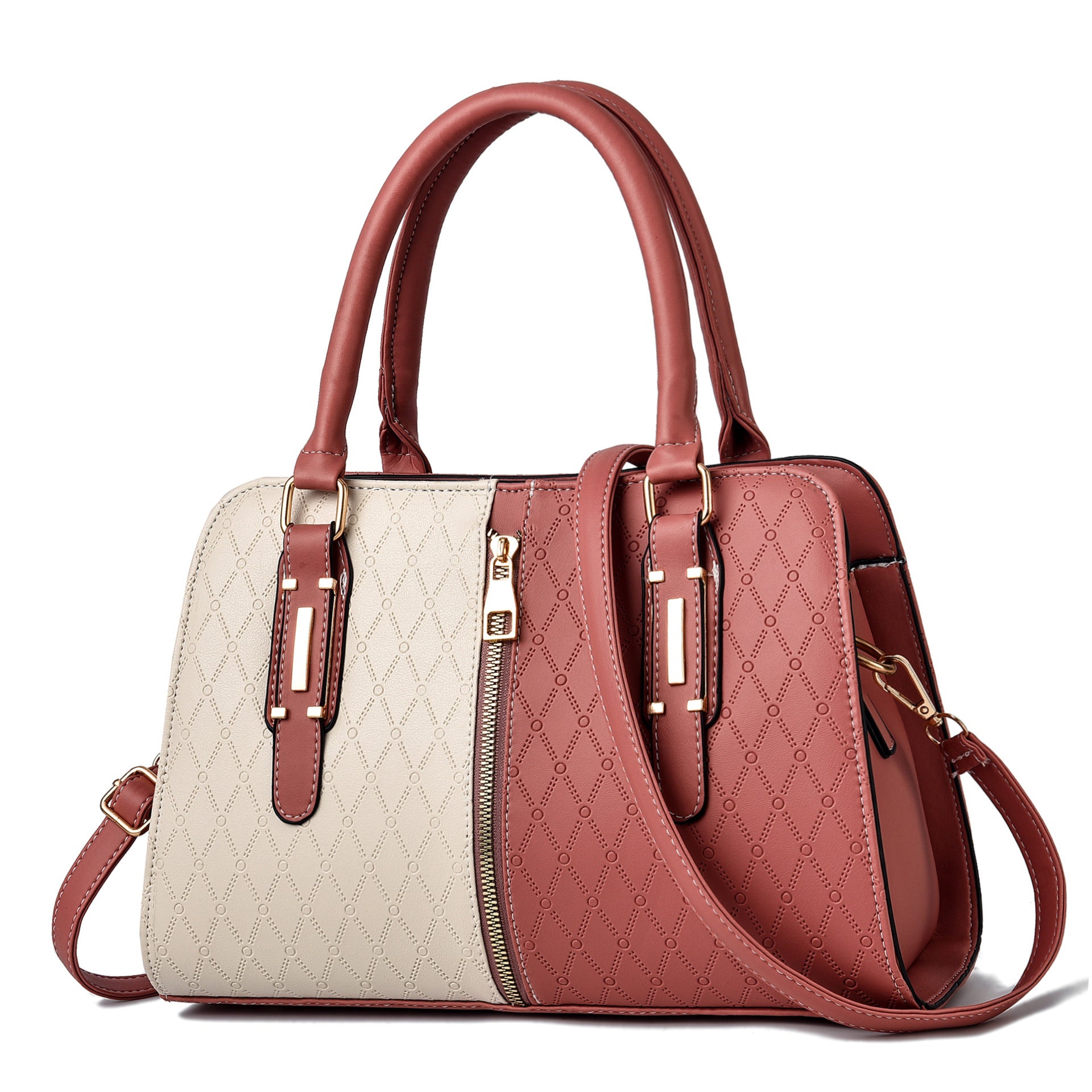 Fashion Leather Color Contrast Lady's Messenger Bag featuring a stylish design with a soft handle and organized interior pockets.