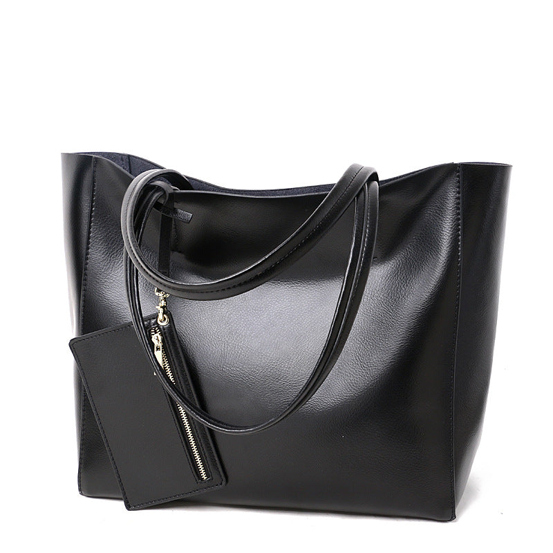 Fashion Leather Large Capacity Handbag for Lady, made of two-layer cowhide leather with a stylish design and spacious interior.