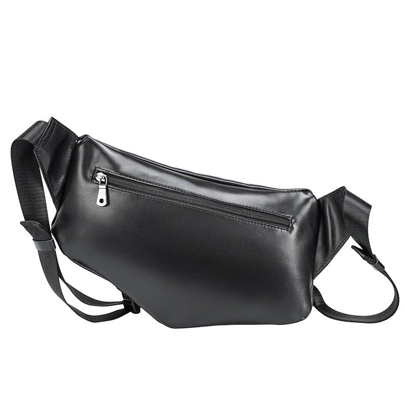 Fashion Leather Multifunctional Chest Bag in black, showcasing its sleek design and trapezoid shape, ideal for casual outings.