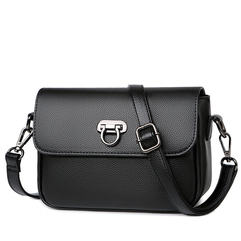 Fashion Leather One-Shoulder Small Square Messenger Bag in PU leather with multiple pockets.