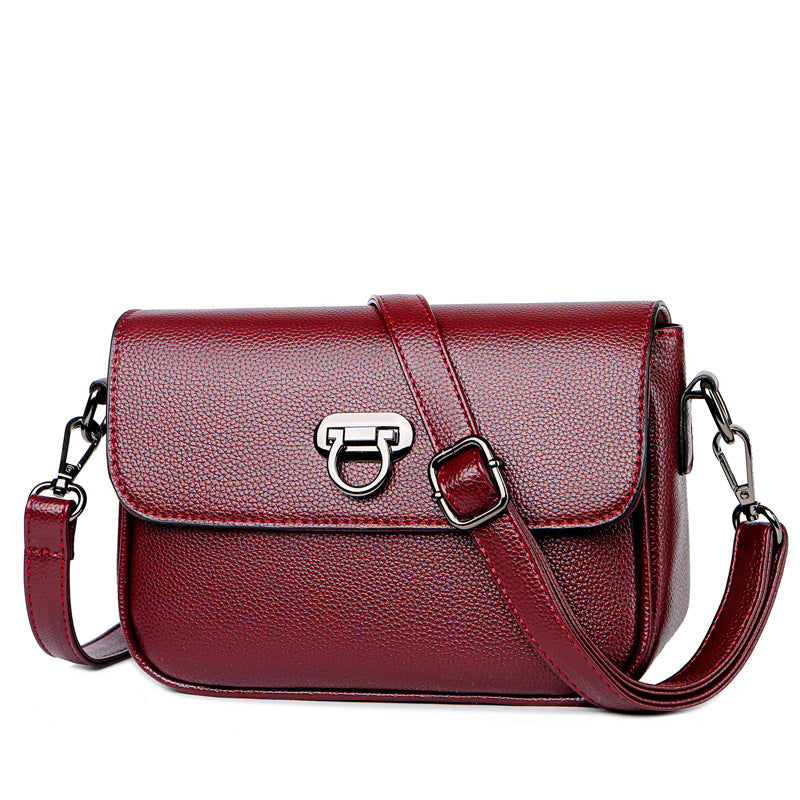 Fashion Leather One-Shoulder Small Square Messenger Bag in PU leather with multiple pockets.