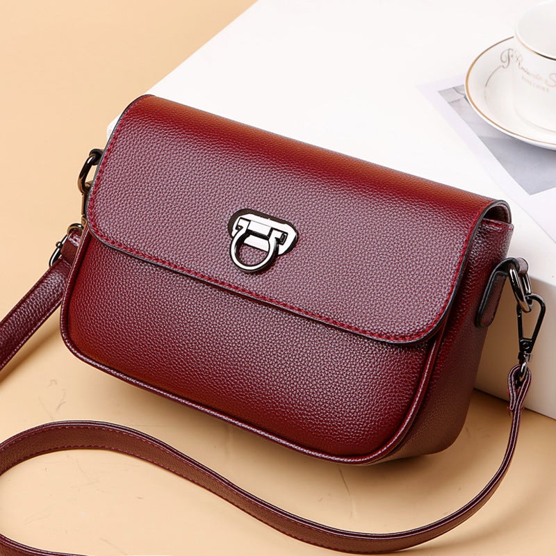 Fashion Leather One-Shoulder Small Square Messenger Bag in PU leather with multiple pockets.