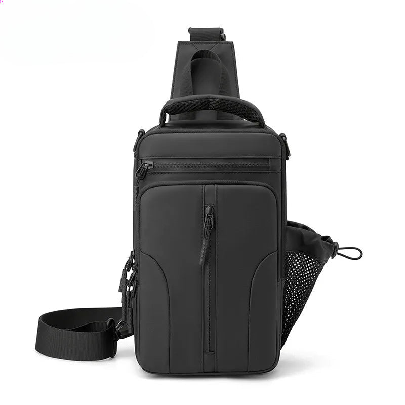 Fashion Men's Chest Bag in waterproof nylon, featuring adjustable padded strap and USB charging port, ideal for outdoor and daily use.