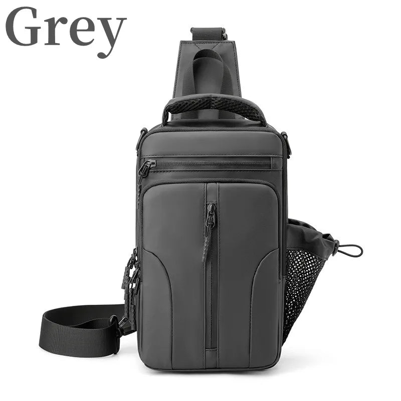 Fashion Men's Chest Bag in waterproof nylon, featuring adjustable padded strap and USB charging port, ideal for outdoor and daily use.