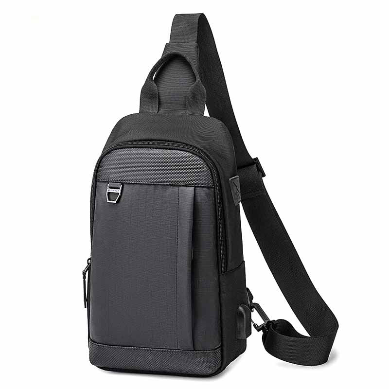 Fashion Men's Simple Polyester Crossbody Bag in black with zipper closure, showcasing its stylish and durable design.