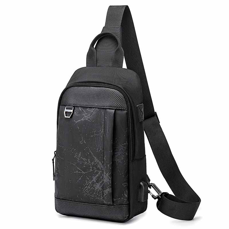 Fashion Men's Simple Polyester Crossbody Bag in black with zipper closure, showcasing its stylish and durable design.