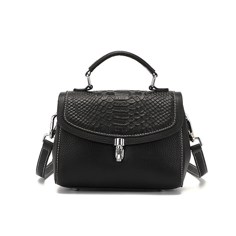 Fashion Small One-shoulder Lady's Leather Messenger Bag in crocodile pattern, showcasing its elegant design and adjustable strap.