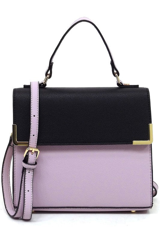 Fashion Top Handle Satchel in faux vegan leather with gold-tone hardware and detachable shoulder strap.