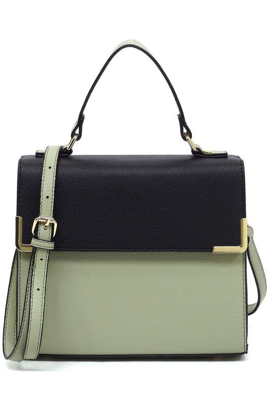 Fashion Top Handle Satchel in faux vegan leather with gold-tone hardware and detachable shoulder strap.