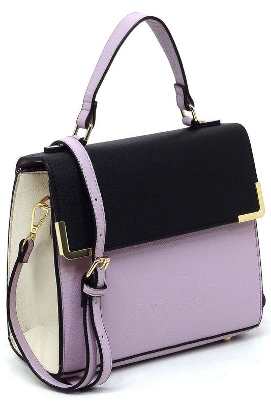 Fashion Top Handle Satchel in faux vegan leather with gold-tone hardware and detachable shoulder strap.