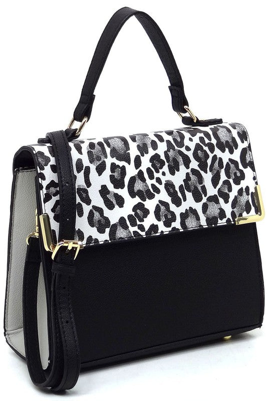 Fashion Top Handle Satchel in faux vegan leather with gold-tone hardware and detachable shoulder strap.