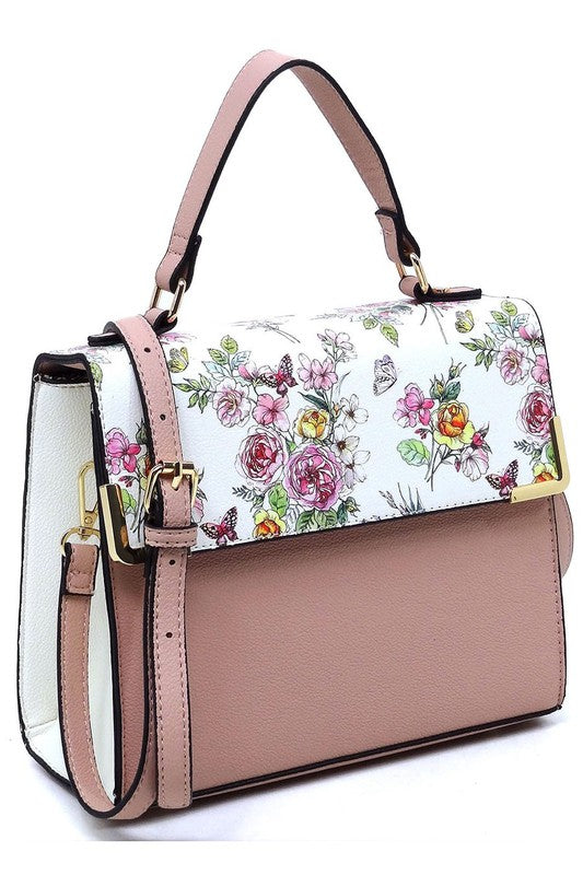 Fashion Top Handle Satchel in faux vegan leather with gold-tone hardware and detachable shoulder strap.