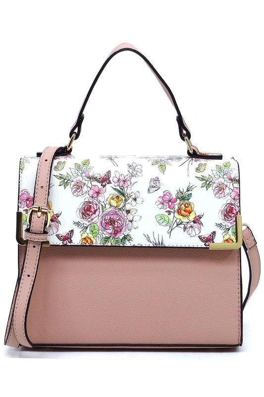 Fashion Top Handle Satchel in faux vegan leather with gold-tone hardware and detachable shoulder strap.