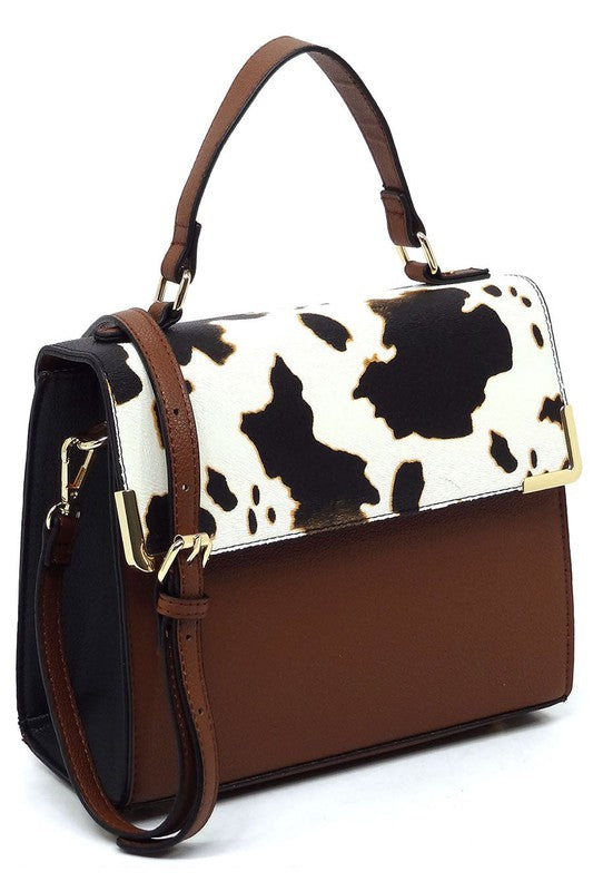 Fashion Top Handle Satchel in faux vegan leather with gold-tone hardware and detachable shoulder strap.